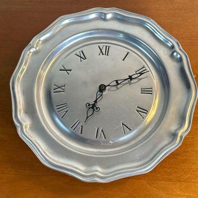Pewter Plate Wall Clock | Vintage pewter plate wall-mount clock with roman numeral face. - dia. 10.5 in
