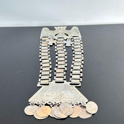 Chilean Chest Ornament | Vintage Chilean (Mapuche Tribe) trapelachucha (chest ornament) made of nickel/silver. - h. 12 x w. 4.5 in
