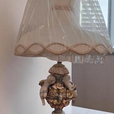 Antique Capodimonte Electrified Putti Cherub Floral Lamp 42" Rococo #2