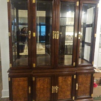 Universal Furniture Mahogany & Burled Ashwood Asian Breakfront China Cabinet

