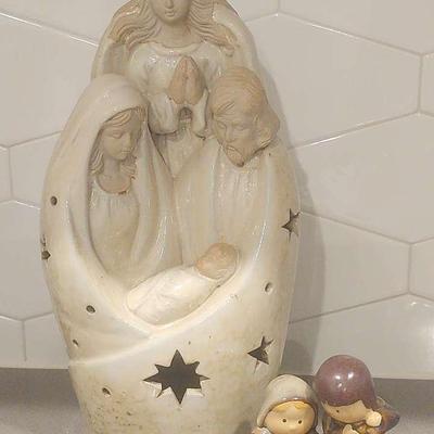 Nativity Pierced Candle Light Pottery Christmas  With Stoneware Nativity Figurine
