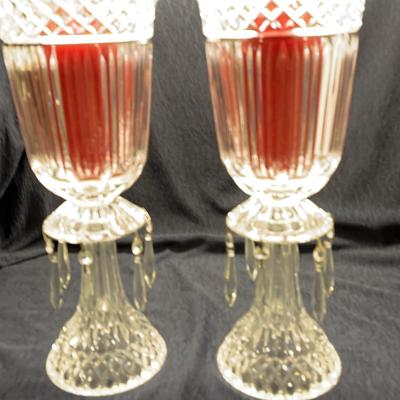 Vintage Glass Candle Holders (2) - 16 Inches Tall, 6-1/2 Inches Wide 