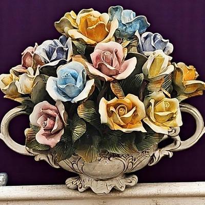 Capodimonte Like Porcelain Floral Sculpture 