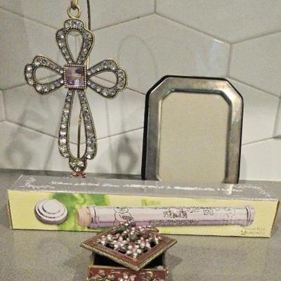 Silverplated Birth Certificate Holder Cross And More