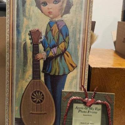 Vintage 1960s BIG Eyes Picture And Olive Dish