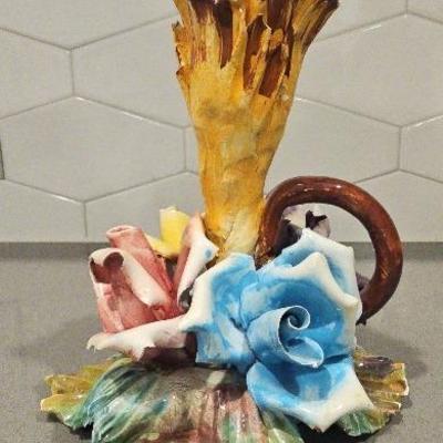 Vintage Hand Painted Floral Porcelain Candle Holder 