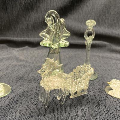 Miniature Spun Blown Glass Reindeer And Sleigh, Swan, Waves And More