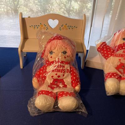 Vintage  Interpur Happy Valentines Day Dolls and Hanging Doll Benches Set of Two