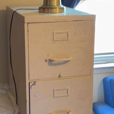 Metal File Cabinet And Lamp