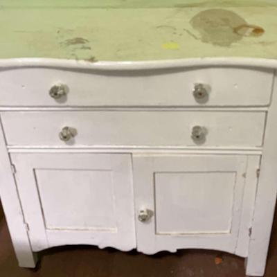 Vintage White Painted Curved Cabinet With Original Door Knobs 