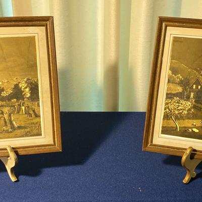 Vintage Gold Foil Etchings Framed Set of Two