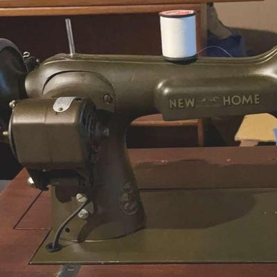 Vintage New Home Sewing Machine And Cabinet  & More 