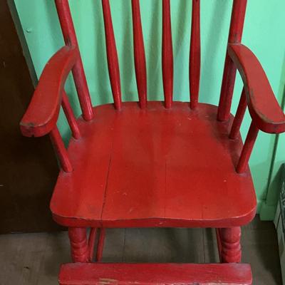 Vintage Red Childs Chair 35” X 15”