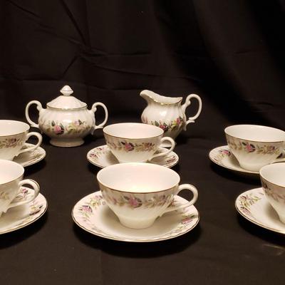Creative Fine China Pink Rose Garland Tea Set of 6