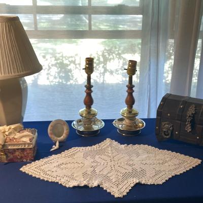 Vintage Wooden Chest and Lamp Assortment 