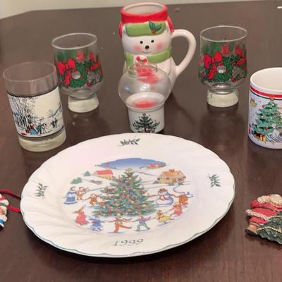1999 Christmas Plate, Christmas Glasses, Cup, Currier & Ives Glass & More 