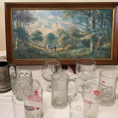 Framed Painting Depicting Landscape Scene & More