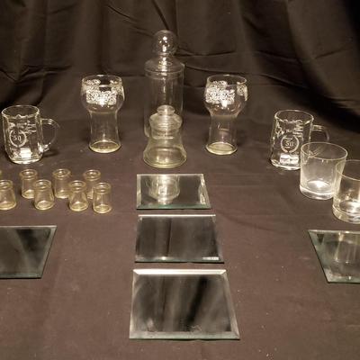 Glassware and Jar Assortment with Set of 5 Mirrored Coasters