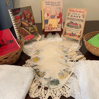 Cookbooks, Tablecloths, Dollies & Baskets (stands Not Included)