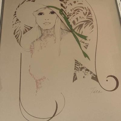 Lady With Wide Brim Hat Framed Lithograph By William Tara (1976)