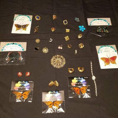Clip On Earrings with Single Earring and Butterfly Accents