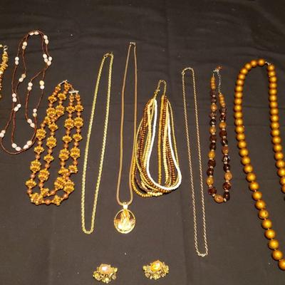 Brown and Gold Tone Beaded Necklaces & More