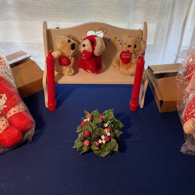  Vintage Interpur Happy Valentines Day Dolls Set of Two with Set of Two Hanging Doll Benches & More