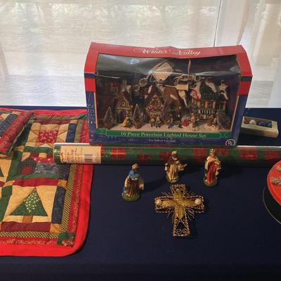 16 Piece Porcelain Lighted House Set 3 Wise Men Figurines and More