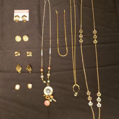 Gold Tone Clip On Earrings and Necklace Assortment 