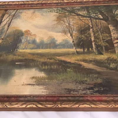 Vintage Framed Oil Painting Of Landscape By Unknown Artist 