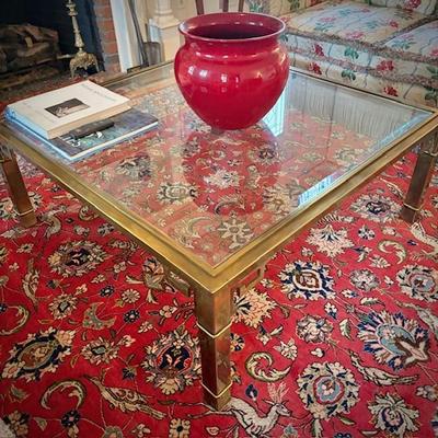 Square Asian brass and glass coffee table