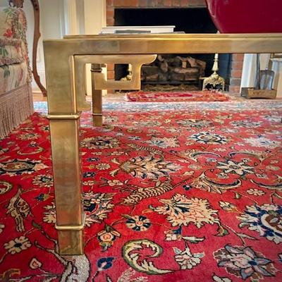 Square Asian brass and glass coffee table