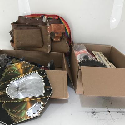 Mystery Lot Of Hand Tools Including Saw Blades Carpenters Tool Belt