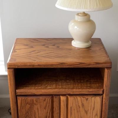 Night Stand On Wheels With Glass Lamp 