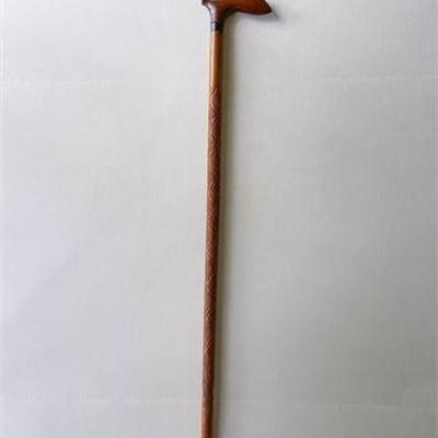 Carved Wood Sword Cane 