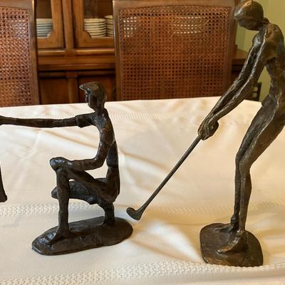 Midcentury Brutalist Art Bronze Golfer Statues