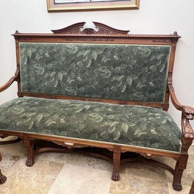 Antique Wood Carved Sofa w/Velvet Upholstery - also have 2 matching side chairs