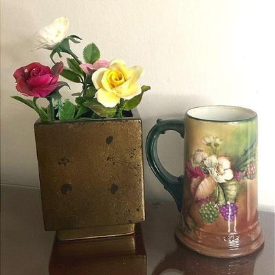 Wg limoges hand painted mug vase with aynsley porcelain flowers