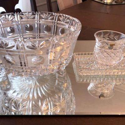 Waterford glandore punch cup cut crystal fruit bowl & small tray