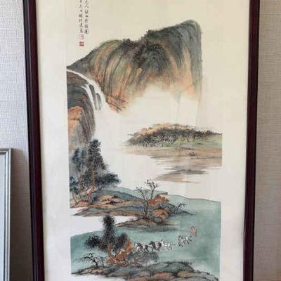 Artist signed chinese watercolor winter day"
