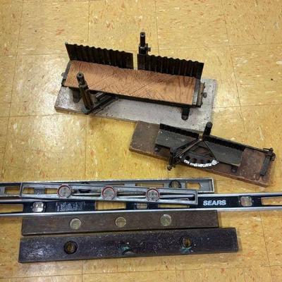 Antique wood levels and miter boxes