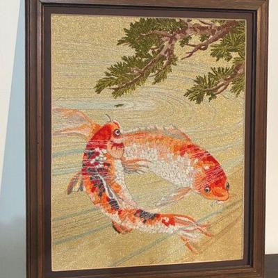Koi fish fiber art