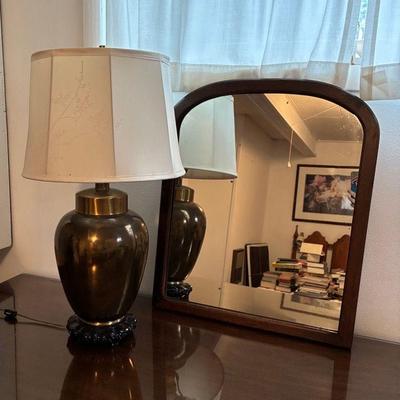Brass lamp and wall mirror