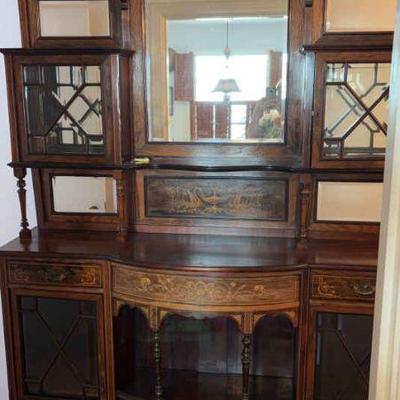 Italian renaissance inspired mahogany sideboard with inlay