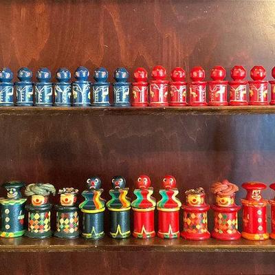 Hand painted folk art chess set