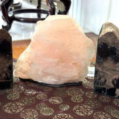 Pink chalcedony stone bookends