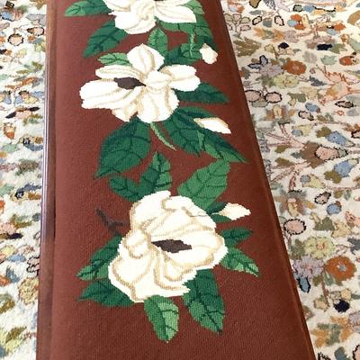 Long Magnolia Flower Embroidered Foot Stool