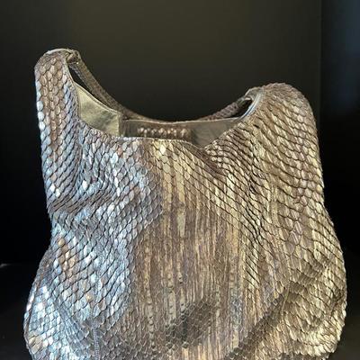 Carlos Falchi Metallic Snakeskin Tote Bag
