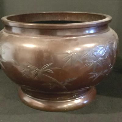 Heavy Metal Planter With Tropical Motif