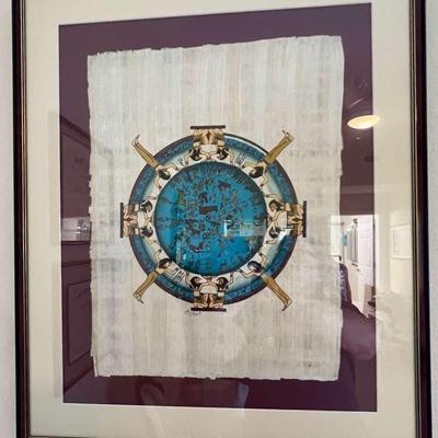 Framed Egyptian Art on Papyrus Depicting Mythological Scene